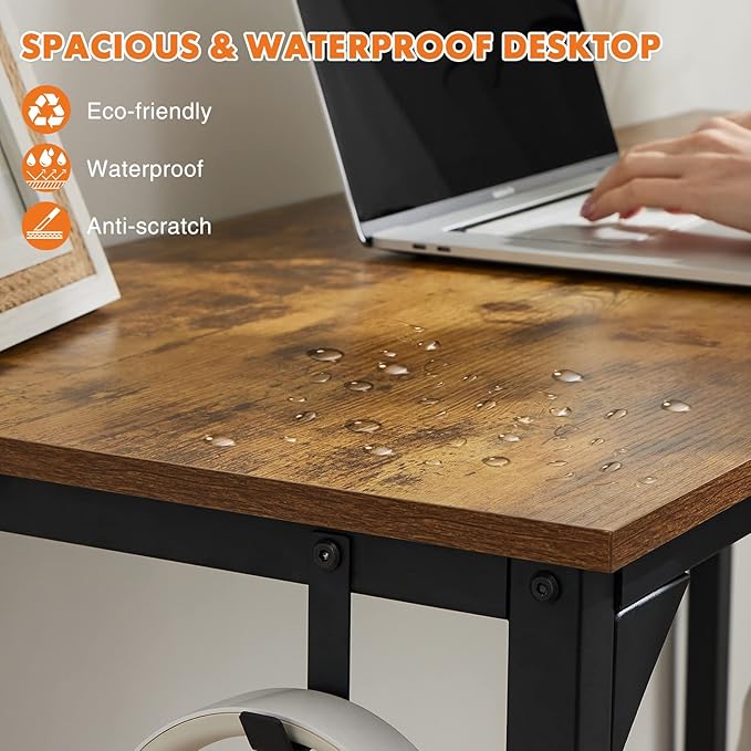 Sweetcrispy Computer Office Desk 63 Inch Student Study Writing Work with Headphone Hooks &amp Storage Bag Modern Simple PC Home Bedroom Table Rustic Brown