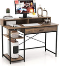 Giantex Computer Desk with Monitor Shelf 48 Home Office Writing Desk with Drawer Storage Shelves CPU Stand Study Desk Table Workstation for Bedrooms Rustic Brown
