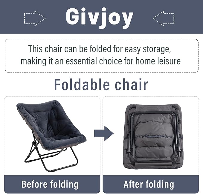 Comfy Folded Chair Soft Faux Fur Oversized Folding Chair Flexible Lazy Chair for Kids Girls Teens Adults Metal Frame Moon Chair for Dorm Rooms Bedroom Living Room