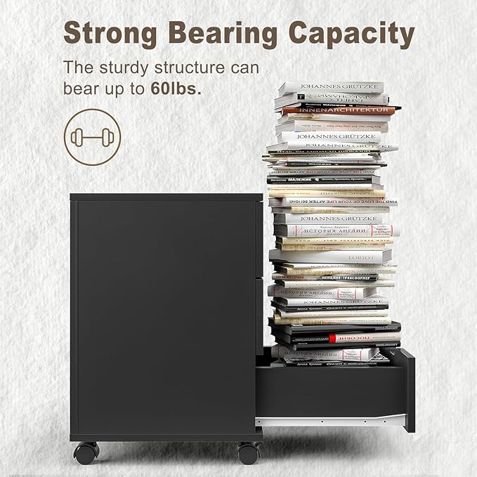3 Drawer File Cabinet for Home Office 3-Drawer Vertical Filing Cabinet Rolling Wood Mobile File Cabinets Under Desk for Home Office with Casters (Black)
