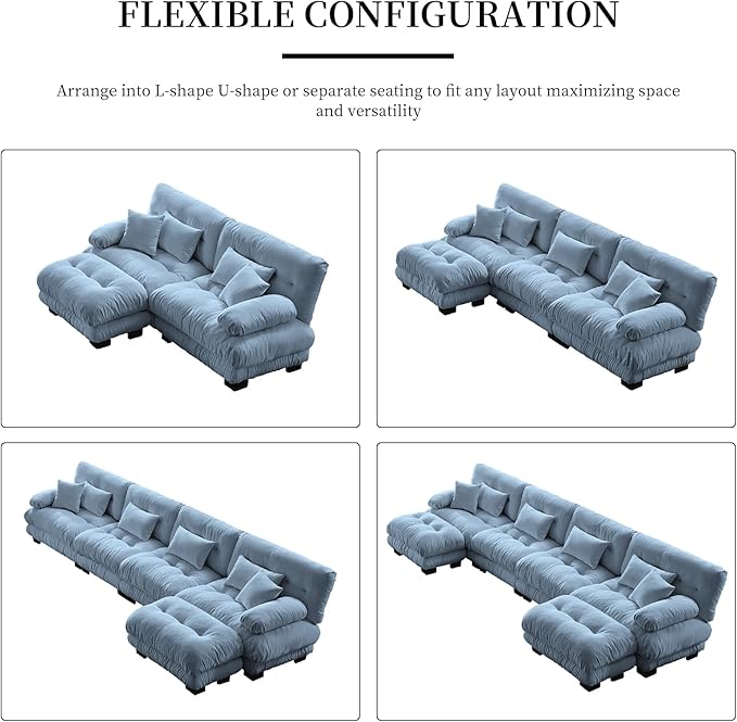 173.2 Oversized Modular Sectional Sofa 4 Seater Blue Large Sectional Couches for Living Room Chenille Fabric Sofa Set Cloud Couches with Ottoman Deep Seat Modern Sofas para Sala L Shaped