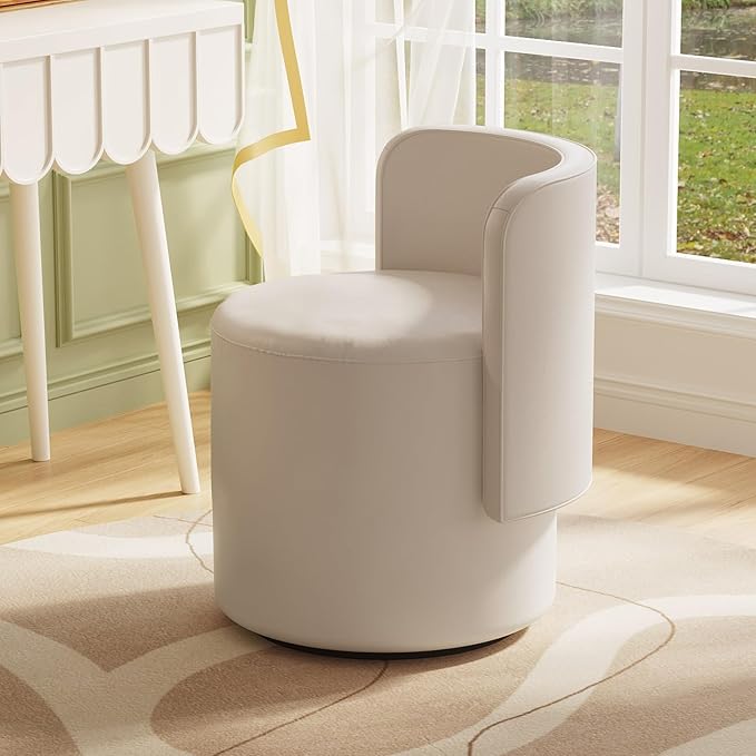 360° Swivel Vanity Chair with Back Modern Upholstered Leather Makeup Chair Comfortable Armless Accent Stool for Bedroom Living Room or Dressing Table Gray