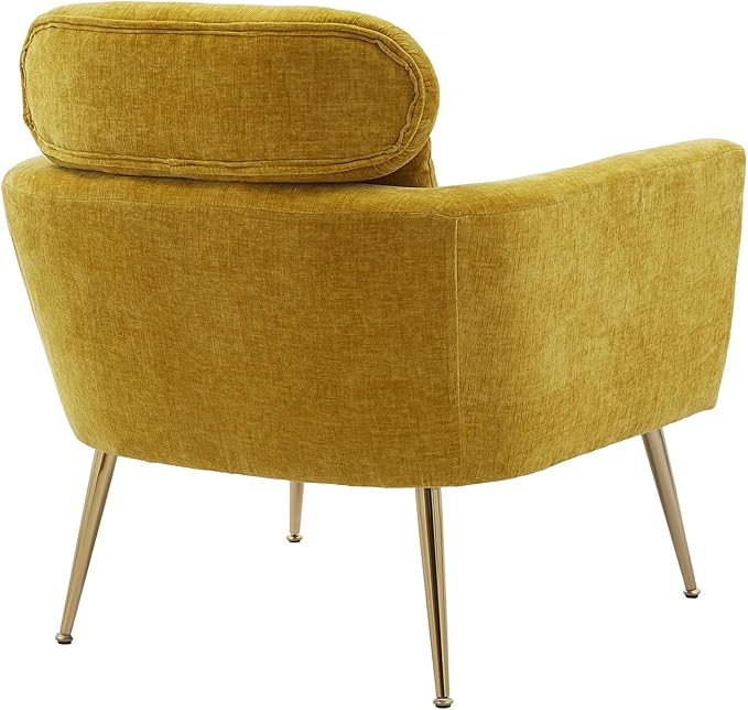 29.5 W Modern Chenille Accent Chair Armchair Upholstered Reading Chair Single Sofa Leisure Club Chair with Gold Metal Leg and Throw Pillow for Living Room Bedroom Dorm Room Office Mustard Chenille