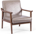 UNICOO - PU Leather Accent Chair Armchair with Solid Wood Frame. Mid Century Modern Reading Arm Chair Sofa Chairs for Living Room Bedroom (U2120-Grey)