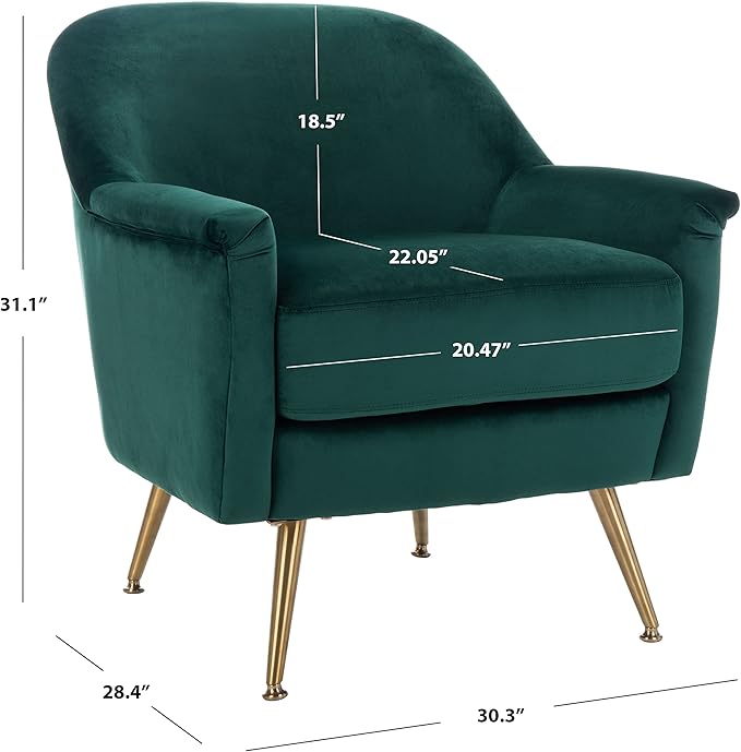 Safavieh Home Brienne Retro Glam Emerald Green Velvet and Brass Arm Chair