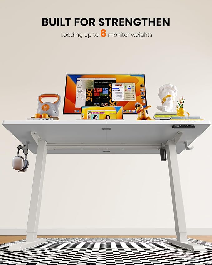 ErGear Electric Standing Desk 48 x 24 inch Height Adjustable Sit Stand Up Desk Computer Home Office Desk with 4 Memory Height Buttons Two Pieces Desktop White EGESD110W