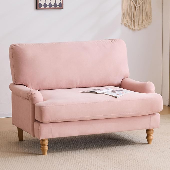 Bezseller Oversized Accent Chair Indoor 46 W Large Upholstered Single Sofa Chair and Wood Legs Big Comfy Armchair Leisure Lounge for Living Room Bedroom Apartment Reading Room(Pink)