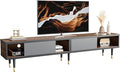 Bestier Mid Century Modern TV Stand for 85 inch tv Entertainment Center with Storage and Sliding Doors 2 in 1 Long TV Cabinet for Living Room Ancona Walnut