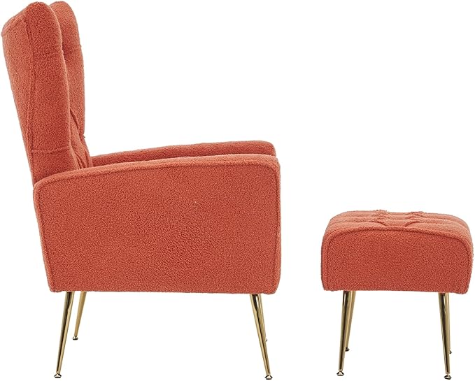Modern Accent Chair with Ottoman Comfy Armchair for Living Room Bedroom Apartment Office (Brick red)