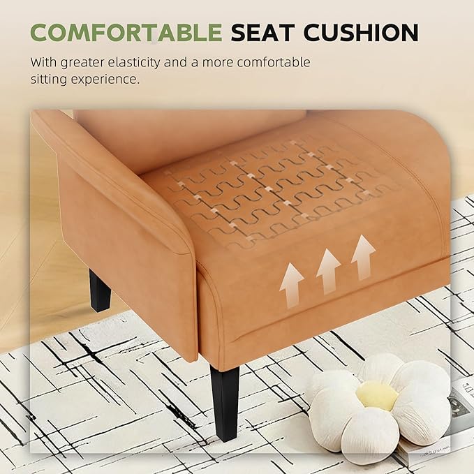 Love Seat Mini Couch Small Settee Loveseat Bench for Living Room Bedroom Office Faux Leather Loveseat Small Sofa Couches with Padded Cushion Brown