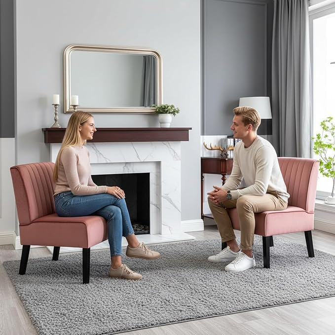Reeso Mid Century Modern Accent Chairs Set of 2 with Minimalist Design Elegant Velvet Upholstery and Solid Wood Legs Ideal for Living Room or Bedroom Salmon