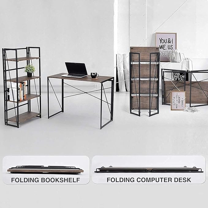 Garden Elements Modern Small Folding Computer Desk Portable Space-Saving Home Office Desk with Sturdy Metal Frame Brown 39