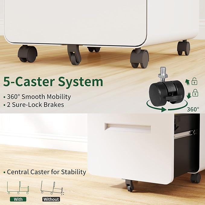 3 Drawer Filing Cabinet Lockable Metal File Cabinet Mobile File Cabinets for Home Office Under Desk Cabinets for Organizer A4/Letter/Legal Fully Assembled (White 2)