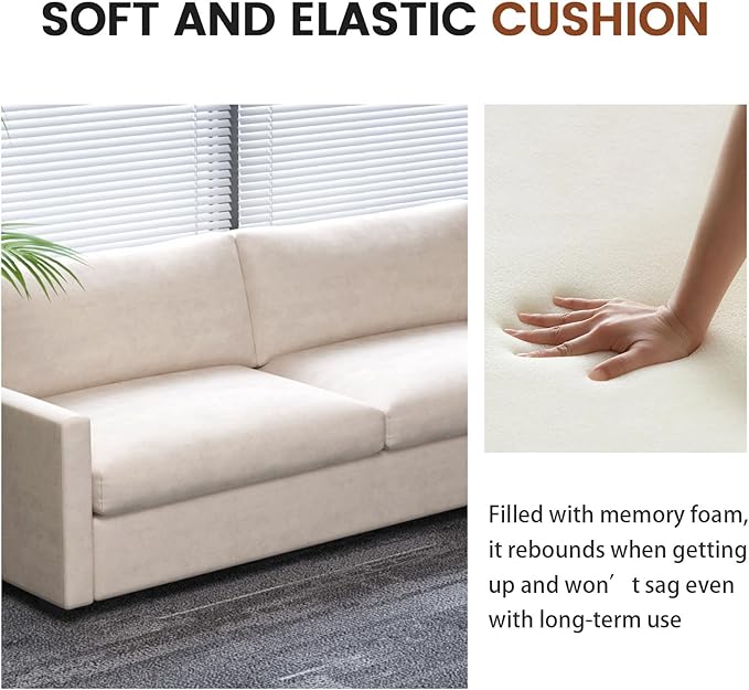 Modern Beige Fabric Loveseat with Deep Seating Soft Cushions Minimalist 2-Seater Sofa for Office Living Room or Bedroom Easy Assembly Couch for Small or Large Spaces