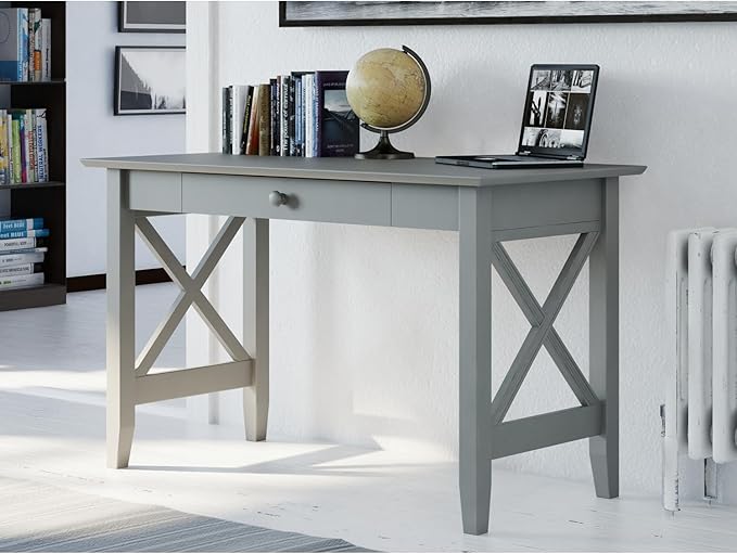Baroque Desk with Drawer - Grey Home Office Desk Stylish Writing Table Solid Hardwood Desk Functional Workspace