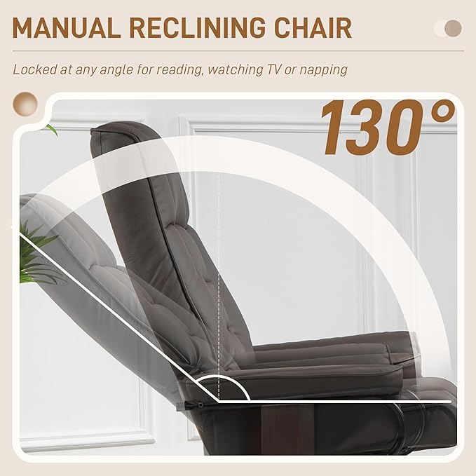 Recliner with Ottoman Swivel Recliner Chair and Ottoman Faux Leather Reclining Chair with High Back and Wood Frame for Living Room Bedroom Brown