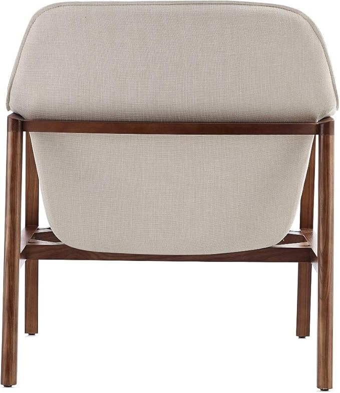 Manhattan Comfort Miller Mid Century Modern Accent Chair Linen Weave Upholstery Seamless Bucket Seat with Flared Arms Ideal for Living Room Bedroom &amp Office Use Fully Assembled Set of 1 Cre