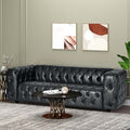 83.5 Upholstered Chesterfield Couch Modern 3 Seater Sofa with Tufted Back and Square Arms Wood Leg Nailhead Sofa for Living Room/Office/Apartment/Small Space PU Leather Black