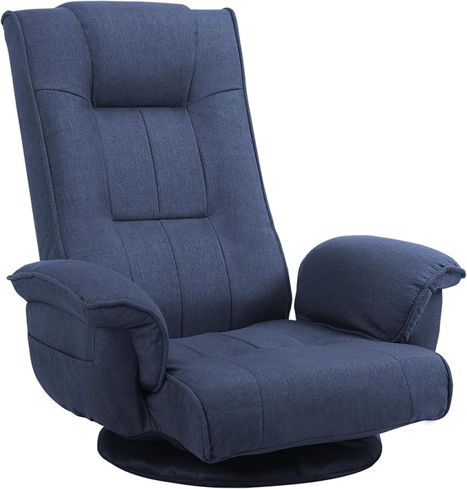 FLOGUOR 360 Degree Swivle Adjustable Floor Chair Chaise Lounge Indoor Folding Lazy Sofa with Armrests and Side Pocket Adults Gaming Chairs for Living Room Bedroom Factory Price 201 (BL)