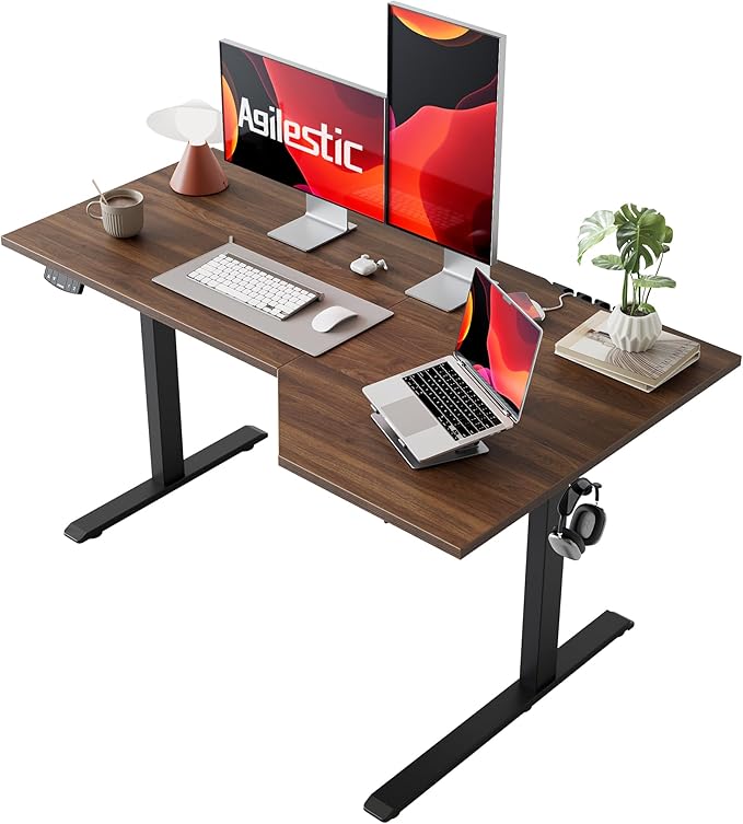 Agilestic Electric Standing Desk Height Adjustable Desk 55 x 32 Inch Sit Stand up for Work Office Home L Shaped Ergonomic Rising Computer Table with Memory Preset Dark Walnut