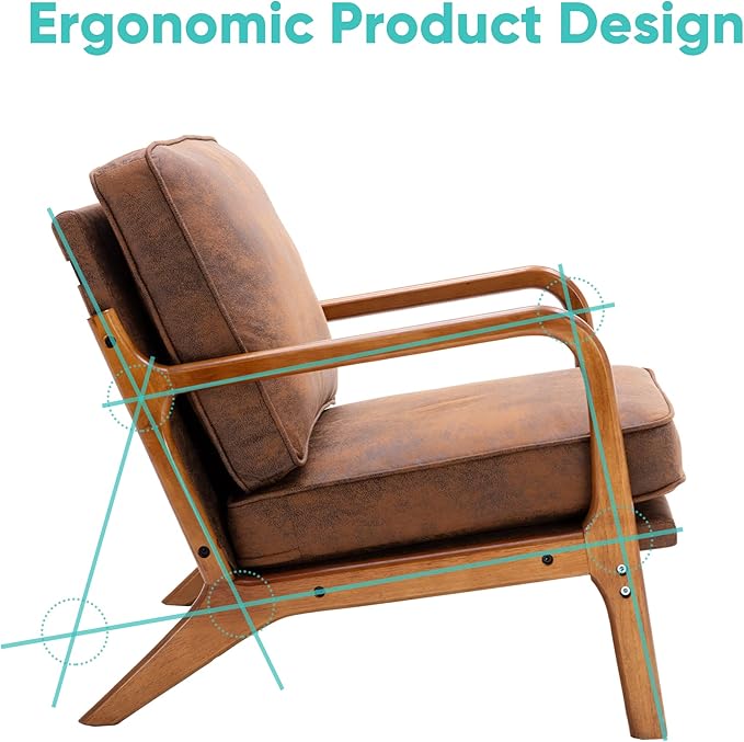 JOYBASE Lounge Arm Chair Mid Century Modern Accent Chair Wood Frame Armchair for Living Room Bedroom (Coffee Microfiber)