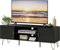 TV Stand for 55-65 inch TV Entertainment Center with Soft Hinge DoorTV Console Table with 2 Cabinets with Gold Handle and Feetfor Living Room Bedroom Black