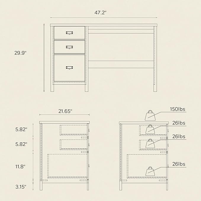 47 Executive Desk with File Drawer Farmhouse Wood Home Office Desk with Storage Drawer Computer Writing Desk for Study Office Natural Oak