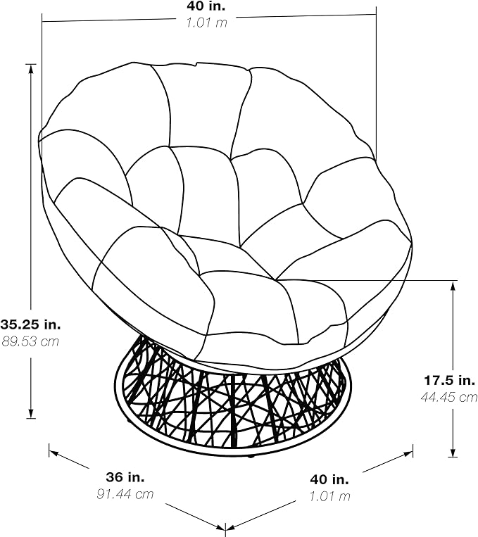 OSP Home Furnishings Wicker Papasan Chair with 360-Degree Swivel Cream Frame with Grey Cushion