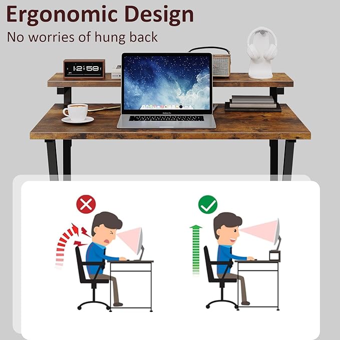 COTUBLR Small Desk 27.5 Inch Small Computer Desk for Small Spaces Computer Desk with Adjustable Monitor Stand Compact Desk with Storage Tiny Desk Study Desk for Bedroom Home Office Rustic Brown