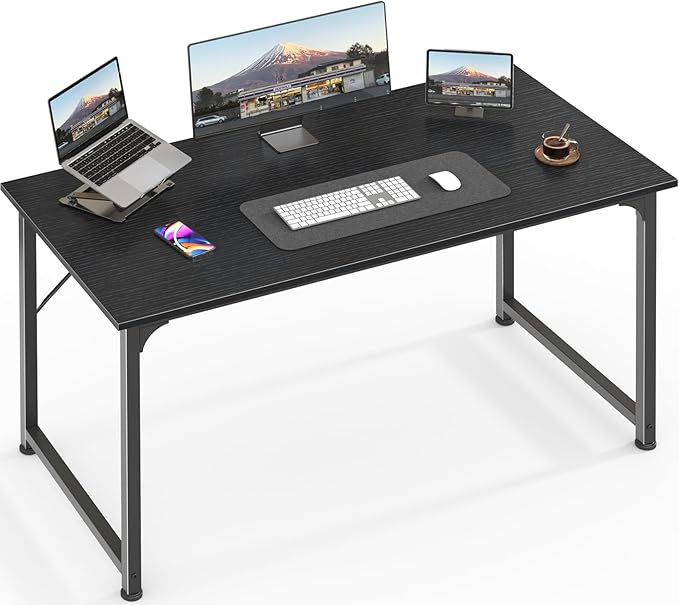 Huuger Modern Simple Office Desk 40 Inch Gaming Desk with Storage Black Metal Frame Large Legroom
