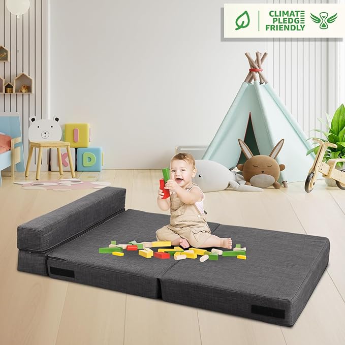 ANONER Fold Sofa Bed Couch Memory Foam with Pillow Futon Sleeper Chair Guest Bed and Fold Out Couch Washable Cover Twin Size Dark Gray