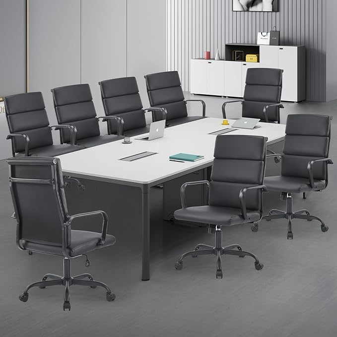 Office Chair Ergonomic Adjustable Desk Chair Mid Back Executive Comfortable Leather Lumbar Support Home Computer Chair with Padded Seat Swivel Wheels