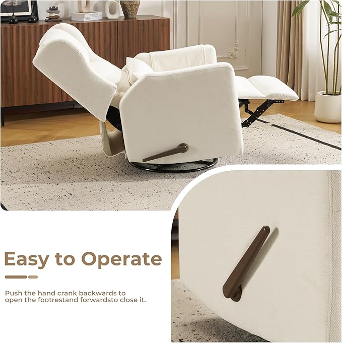 Swivel Rocker Recliner for AdultsGlider Rocking Chair with Adjustable HeadrestRocking Recliner Chair for NurseryManual Recliner Chair with Double CushionChenilleWhite