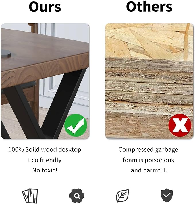 Solid Wood Computer Desk Study Office Desk 55 Writing Desk Modern Simple Style PC Table Black Metal Frame Solid Wood Planks 55 D x 27 W x 29 H for Home Office BedroomRustic Brown
