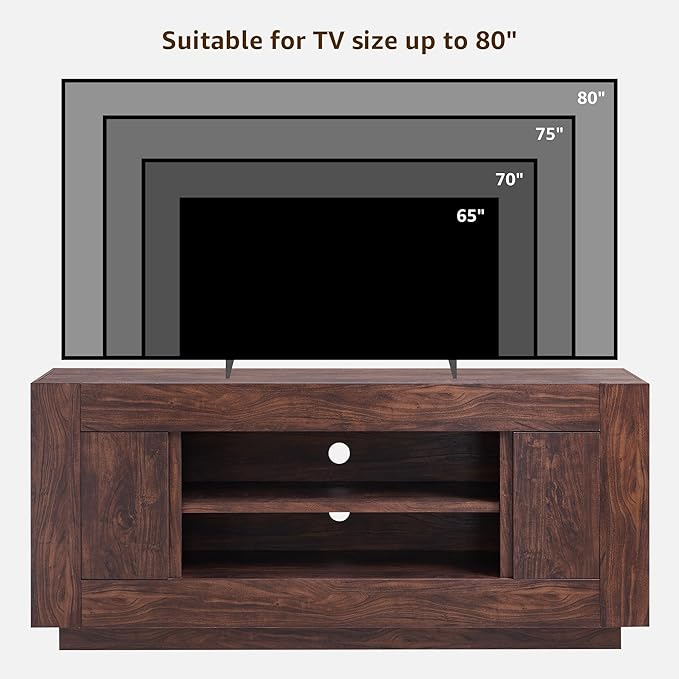 OKD Modern 70 TV Stand Entertainment Center for TVs Up to 80 Media Console with Large Open Storage &amp Side Cabinets Thick Wood Design for Living Room Dark Walnut