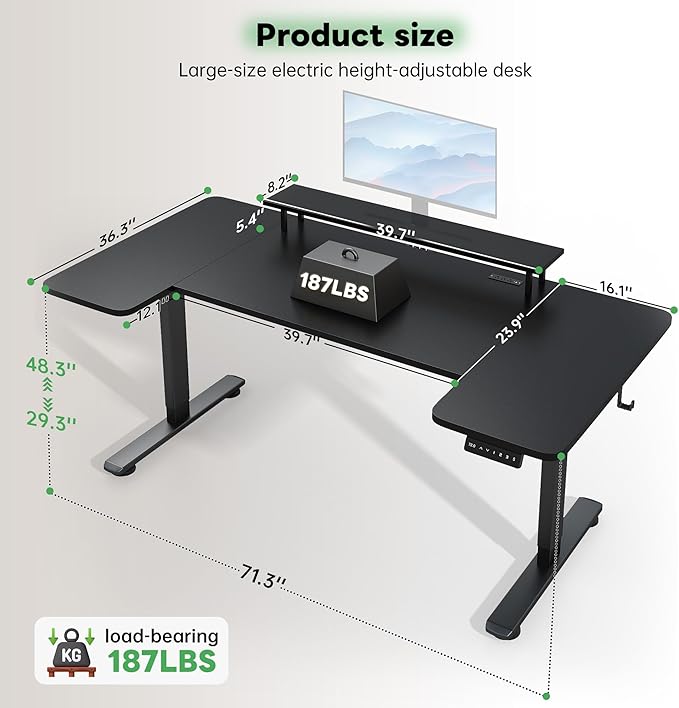 EnHomee 71 Inch Standing Desk Adjustable Electric with Monitor Stand Computer Desk with Power Strip Memory Height Home Office Desk for Home and Study Room Black