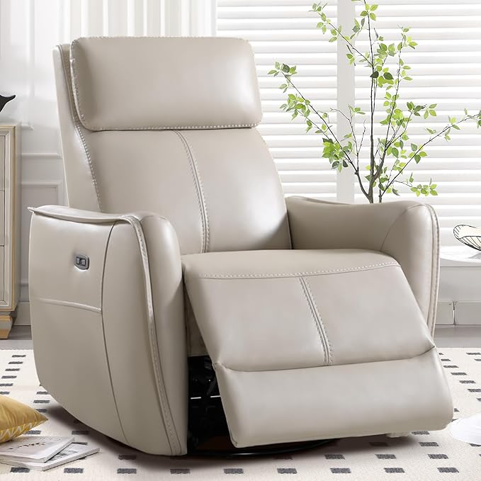 CANMOV Power Swivel Rocker Recliner Chair Electric Swivel Glider Rocker Recliner for Nursery Faux Leather Upholstered Rocking Reclining Chair with USB Port for Living RoomGrey