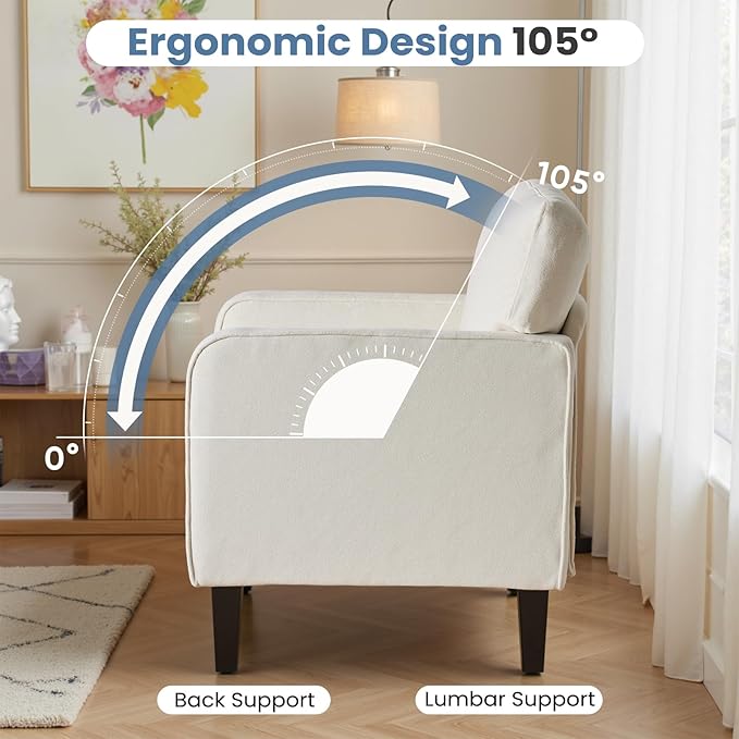 DUMOS Modern Accent Chairs for Living Room Set of 2 Corner Chairs for Adults Reading Chair with Armrest and Backrest Comfy Lounge Chairs for Bedroom Waiting Room and Reception RoomCream White