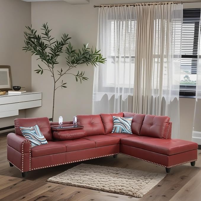 L-Shaped Sectional Sofa Modern Sectional Couches Home Sofas for Living Room with Movable Chaise Modular Living Room Sets Furniture for Apartment Bedroom &amp Office Red
