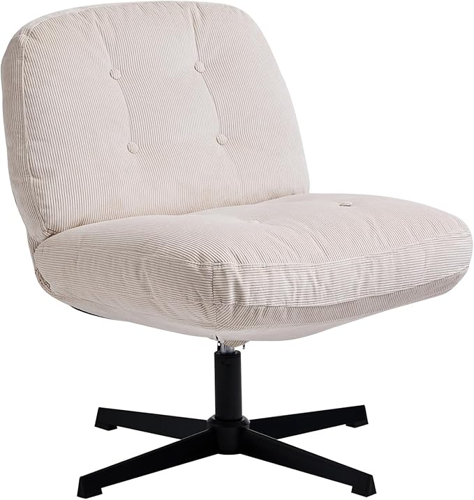 Nouhaus Balloon Criss Cross Chair Cross Legged Swivel Vanity Chair with Wide Comfy Padded Seat Armless No Wheels Fabric Modern Home Lounge Chairs for Living RoomBedroom(Beige)