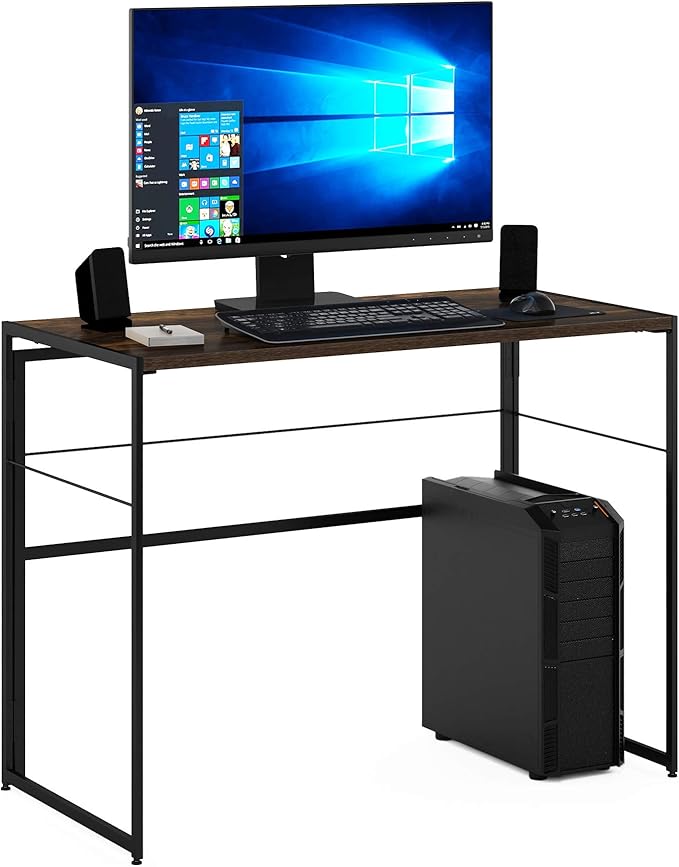 Furinno Riau No Tool/No Assembly/Folding Metal Frame Computer Desk Rustic Oak/Black 39 Inch