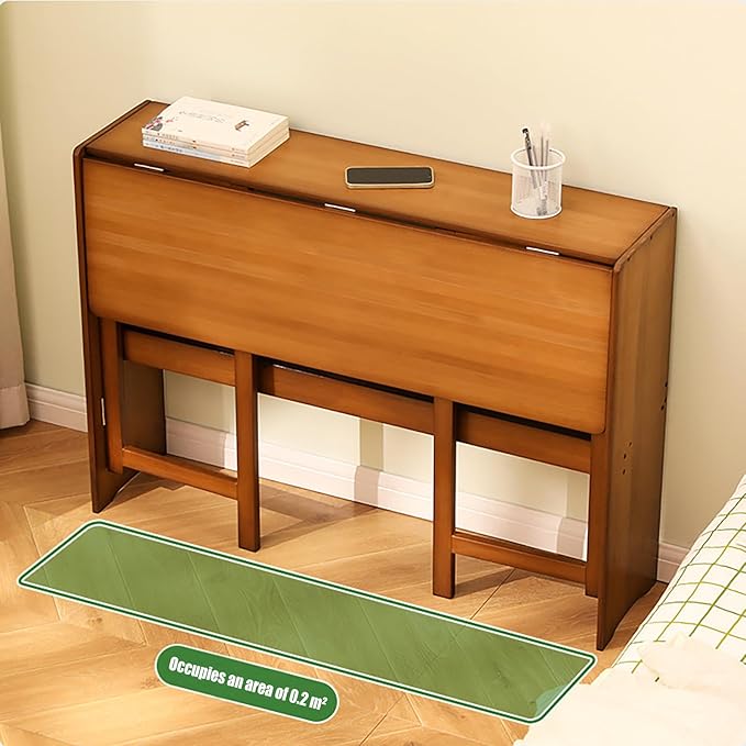 Bamboo Folding Desk with Storage ShelfFoldable Computer TableWriting WorkstationMultifunctional Table for Home OfficeBrown