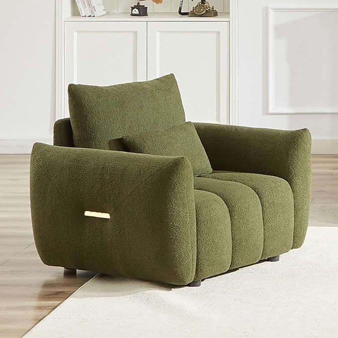 Antetek 35 Modern Accent Single Sofa Chair Comfy Deep Seat Teddy Living Room Chair Leisure Boucle Reading Sofa Arm Chair for Bedroom Office Apartment Green
