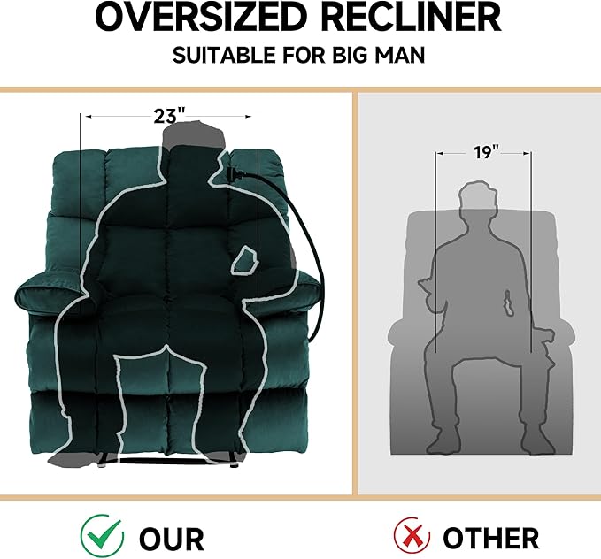 Oversized Recliner Chair Big Mans Recliner Chairs for Adults 400LBS Extra Wide Recliners for Tall Man Large Recliner Chair for Living Room Teal