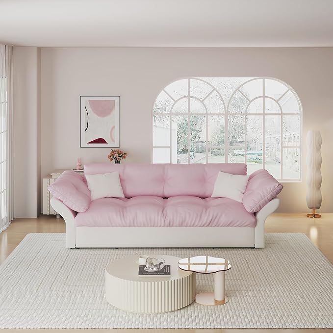 74.8 Queen Pull Out Sofa Bed Luxury Velvet Convertible Sleeper Sofa Couch Futon Comfy Cloud Futon Bed Pull Out CouchesVelvet Loveseat Couch for Living Room (Pink 74.8'')