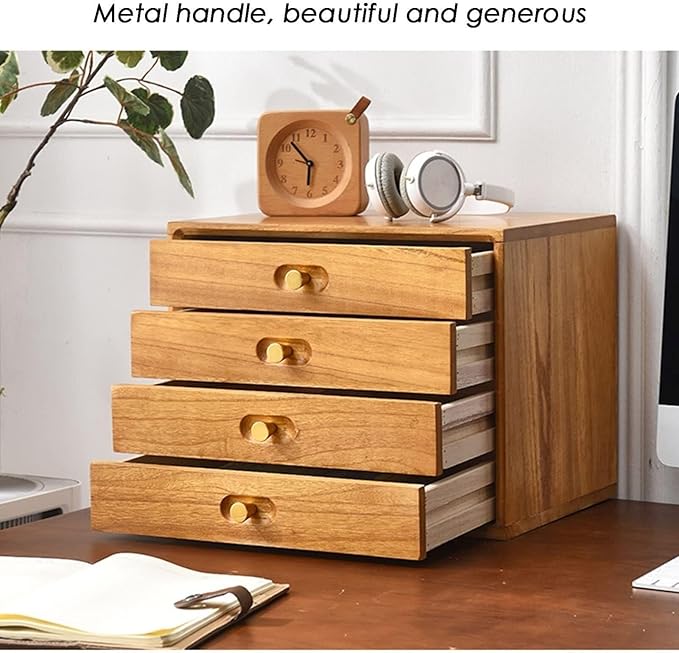 Wooden Desktop Storage Box with Drawers A4 File Cabinet Suitable for School and Office Supplies Three-Tier Wood Color(Wood Color4 Layer)