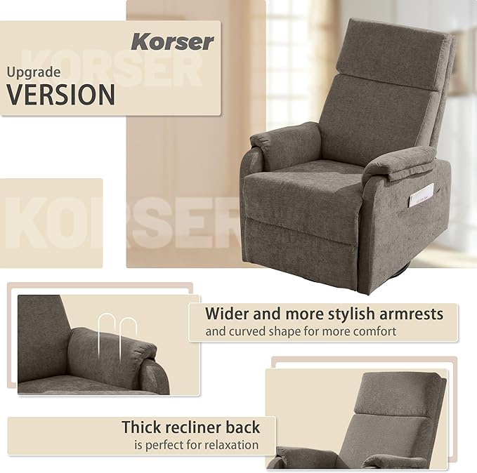 Recliner Chair Swivel Rocking Recliner Chair for Adults Glider Rocking Chair Small Nursery Chair Recliner for Living Room Reclining Chair with Modern-Designed Armrests Chenille Brown