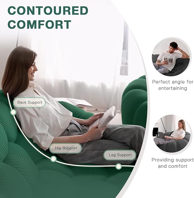 WJShome Bubble Couch49.21'' Single SofaMesh Fabric Lazy Floor Sofa 3D Honeycomb Shape Curved Couch for Living Room Office Apartment (Green 48.43 D)