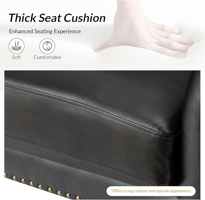 Upholstered Faux Leather Accent Chair with Black Metal Legs Comfy Armchair with Removable Cushion &amp Nailhead Trim Wingback Vanity Chair for Reading Living Room Bedroom