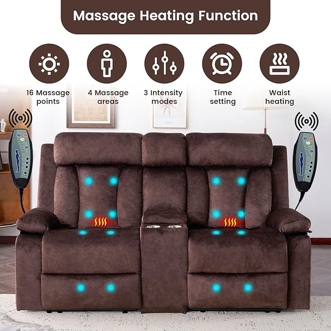Power Reclining Loveseat with Console Electric Double Recliner with USB/Type C/Side Pocket/Cup Holders RV Recliners Wall Hugger Reclining Loveseat for Living Room &amp RV &amp Home Theater